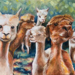 alpacas, oil painting, cute animal painting