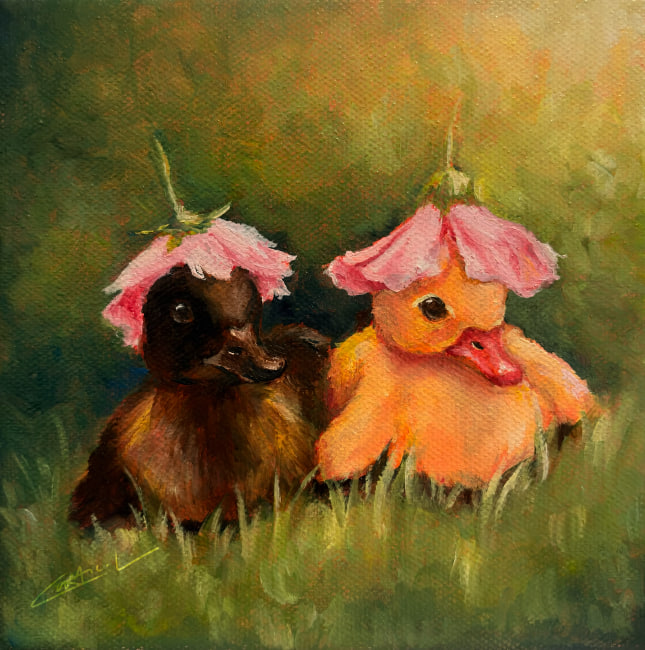 Ducks Under Flowers Print