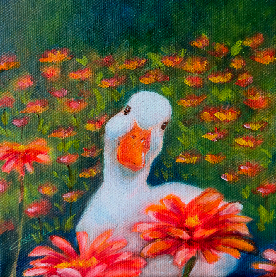 Duck in an Orange Flower Field Print
