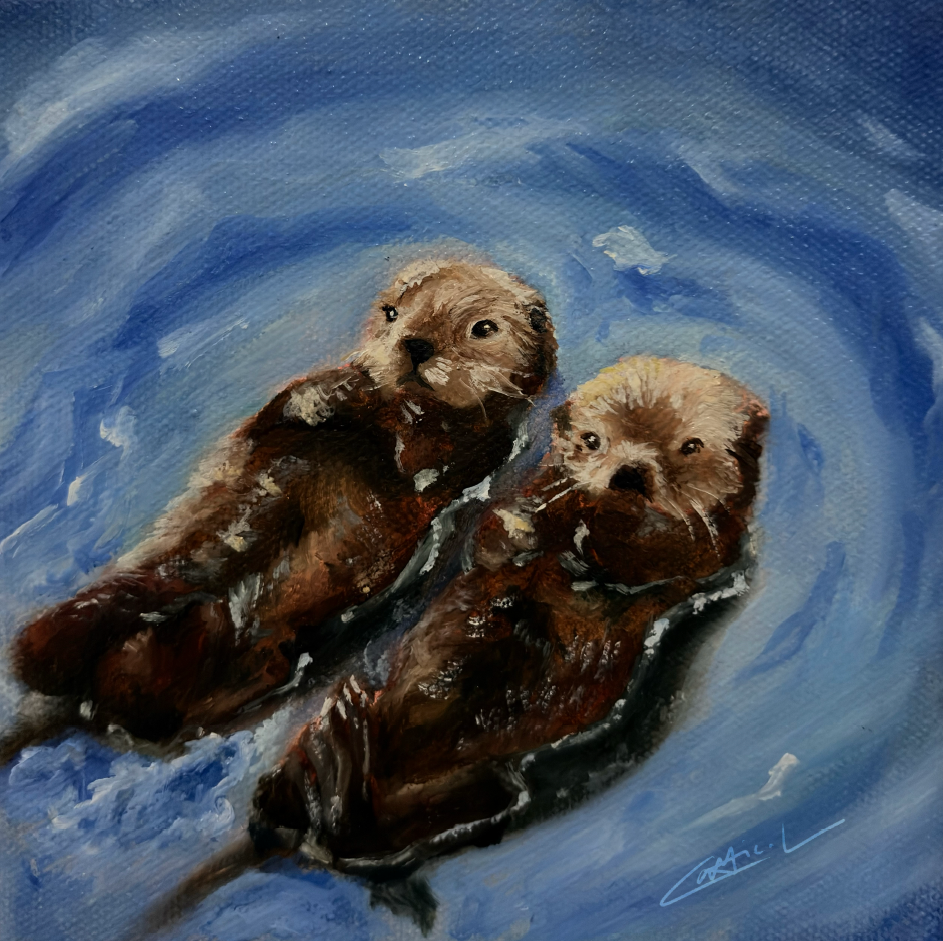 Otters in the Sea Print