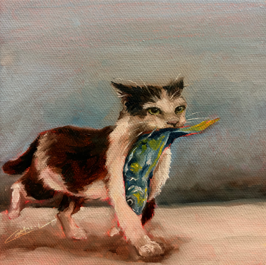Cat with Fish Print