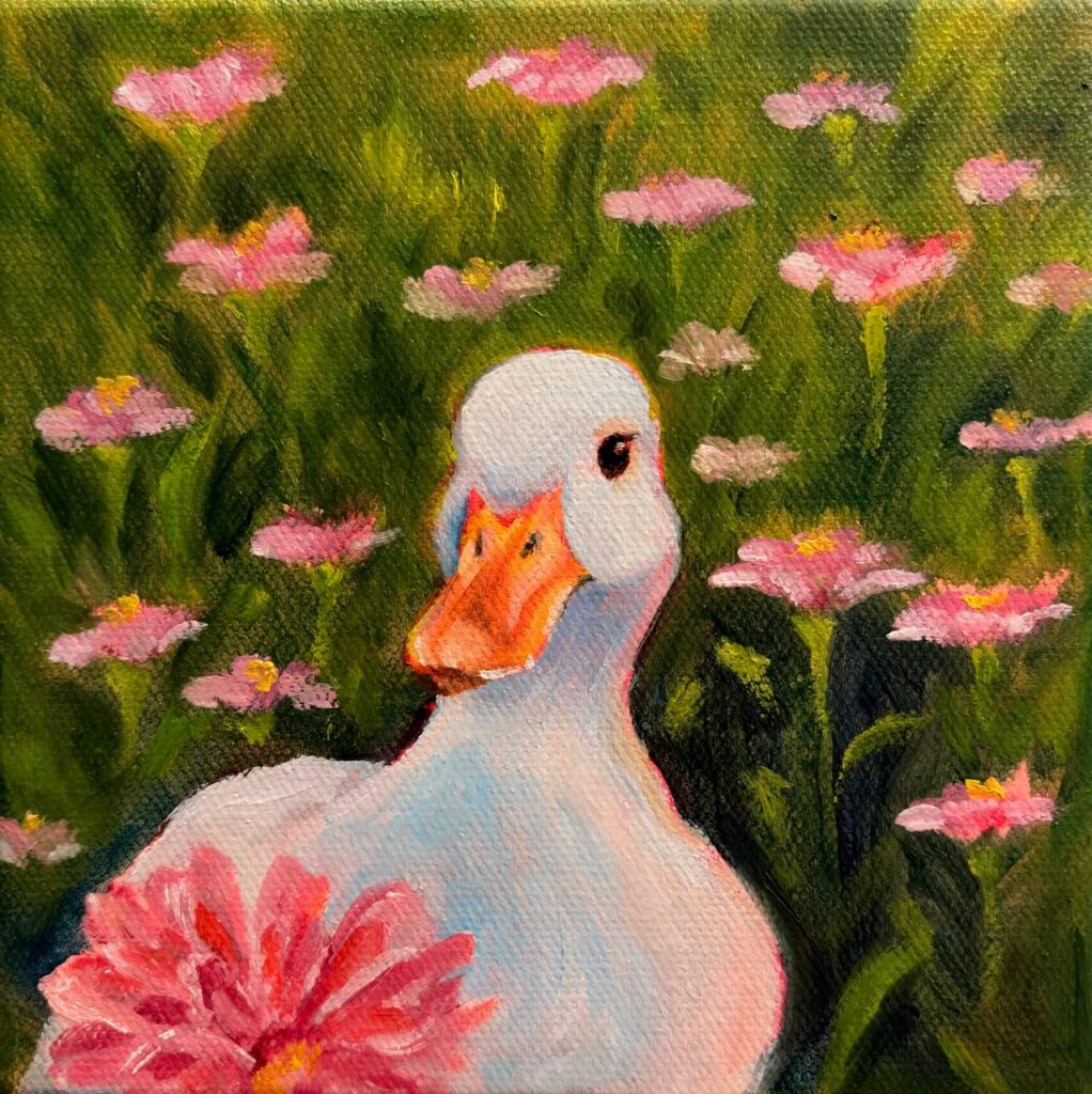 Duck in Pink Flower Field, 2026
